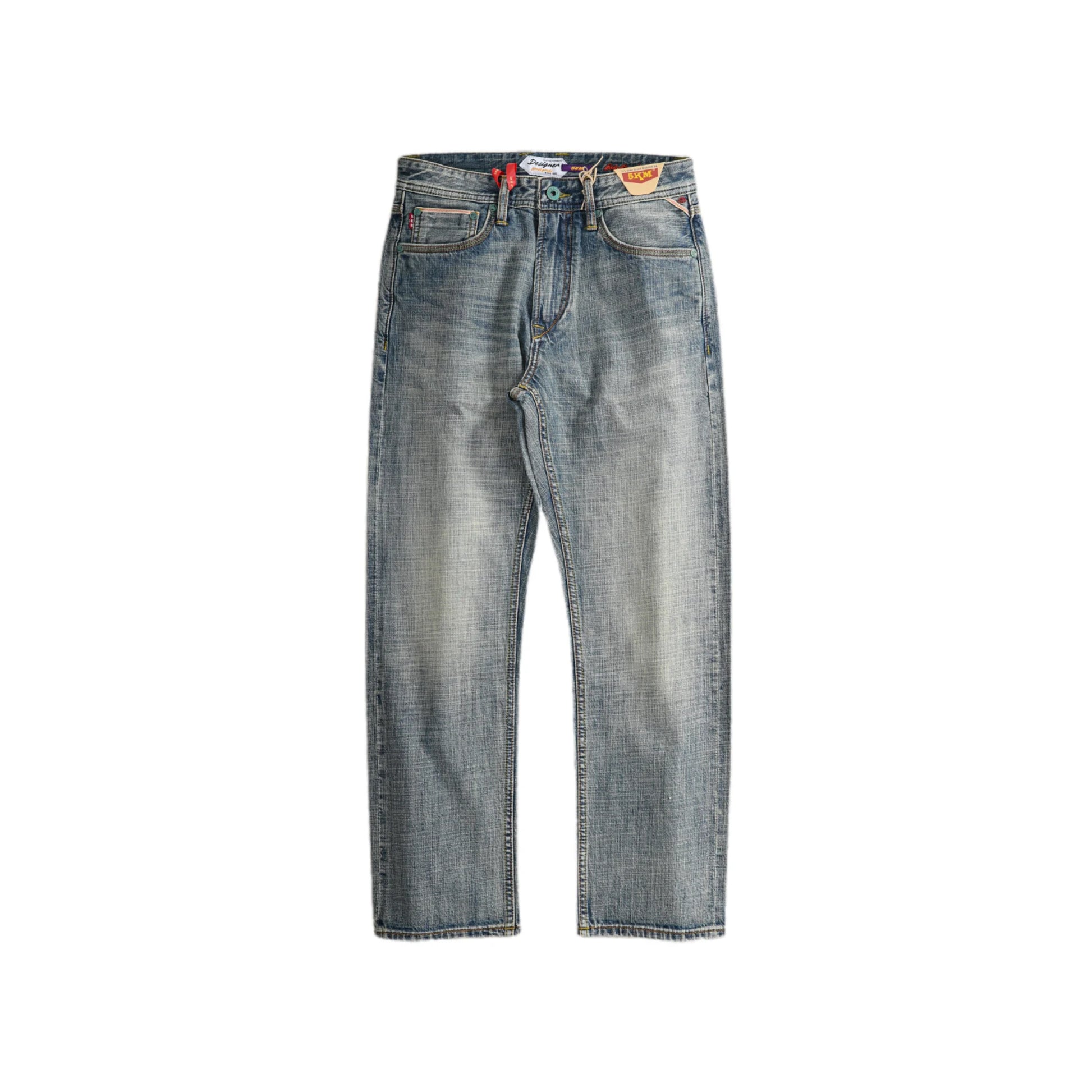 Vintage Blaue Slim Straight Fit Selvedge Jeans mit verblasster Waschung