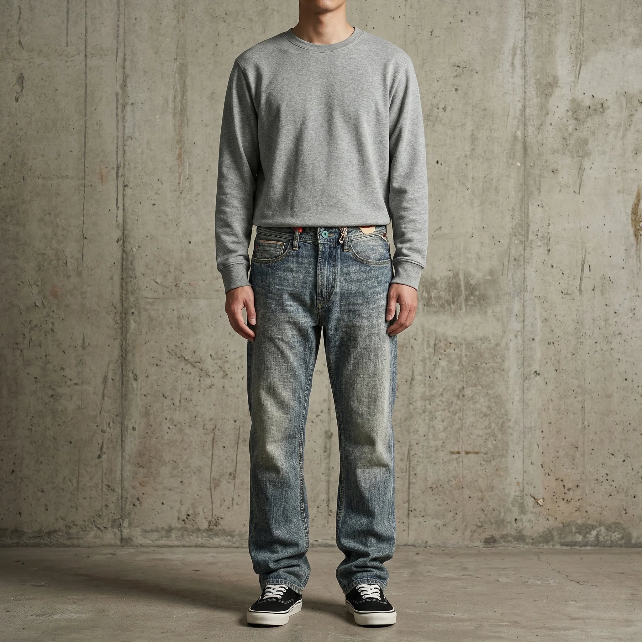 Jean slim droit bleu clair 14 oz à lisière indigo délavée