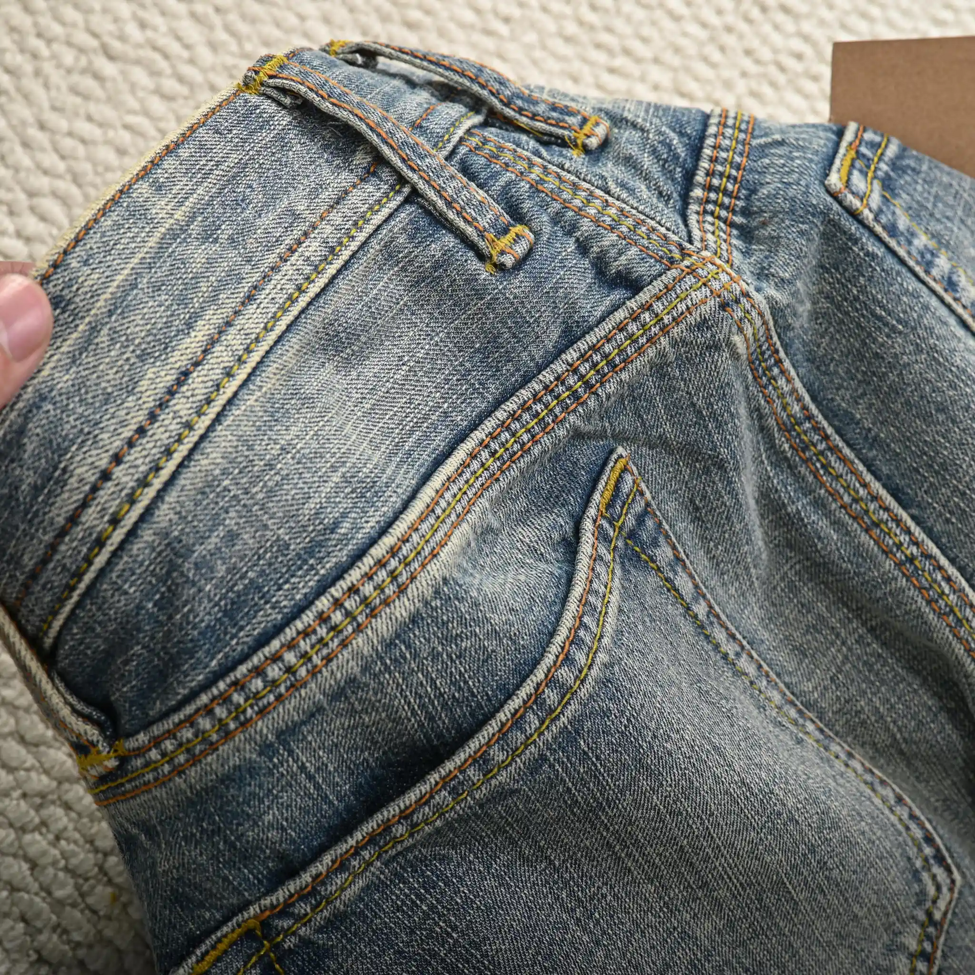 Vintage Blaue Slim Straight Fit Selvedge Jeans mit verblasster Waschung