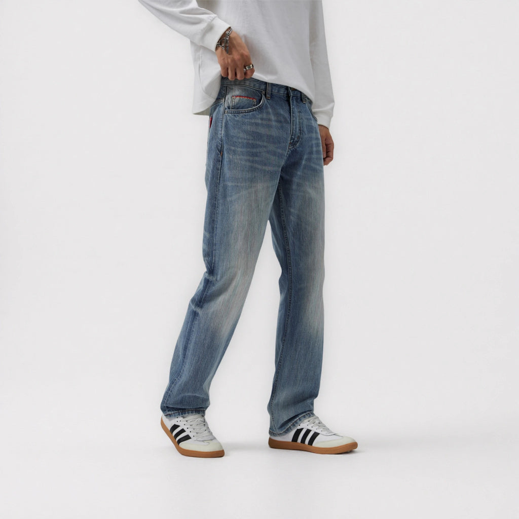 13oz Rainbow Core Light Blue Washed Selvedge Straight Jeans