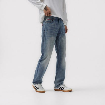 13oz Rainbow Core Light Blue Washed Selvedge Relaxed Straight Jeans