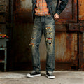 14oz Light Blue Straight Jeans With Whisked Distressed Jeans