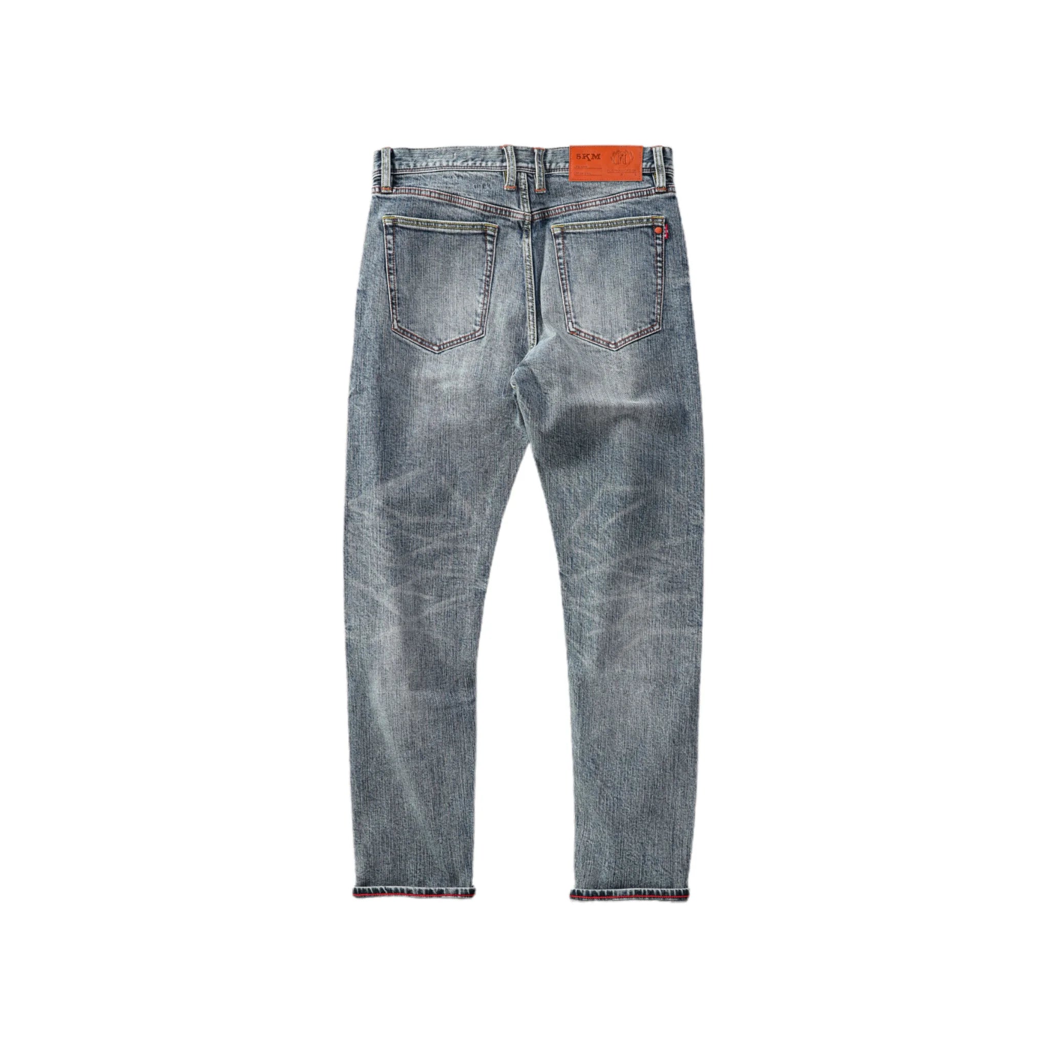 Jean slim droit bleu clair 14 oz à lisière indigo délavée