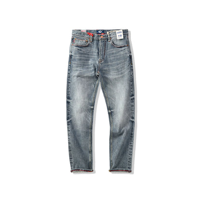 14oz Light Blue With Faded Indigo Selvedge Slim Straight Jeans