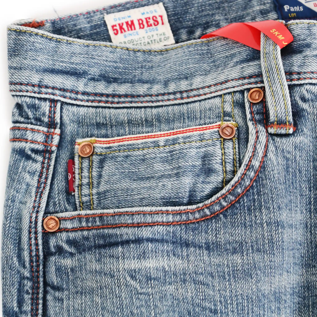 14oz Light Blue With Faded Indigo Selvedge Slim Straight Jeans