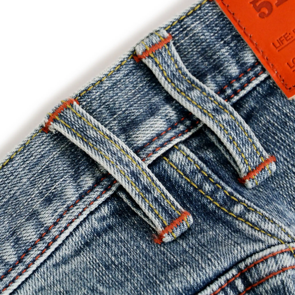 14oz Light Blue With Faded Indigo Selvedge Slim Straight Jeans