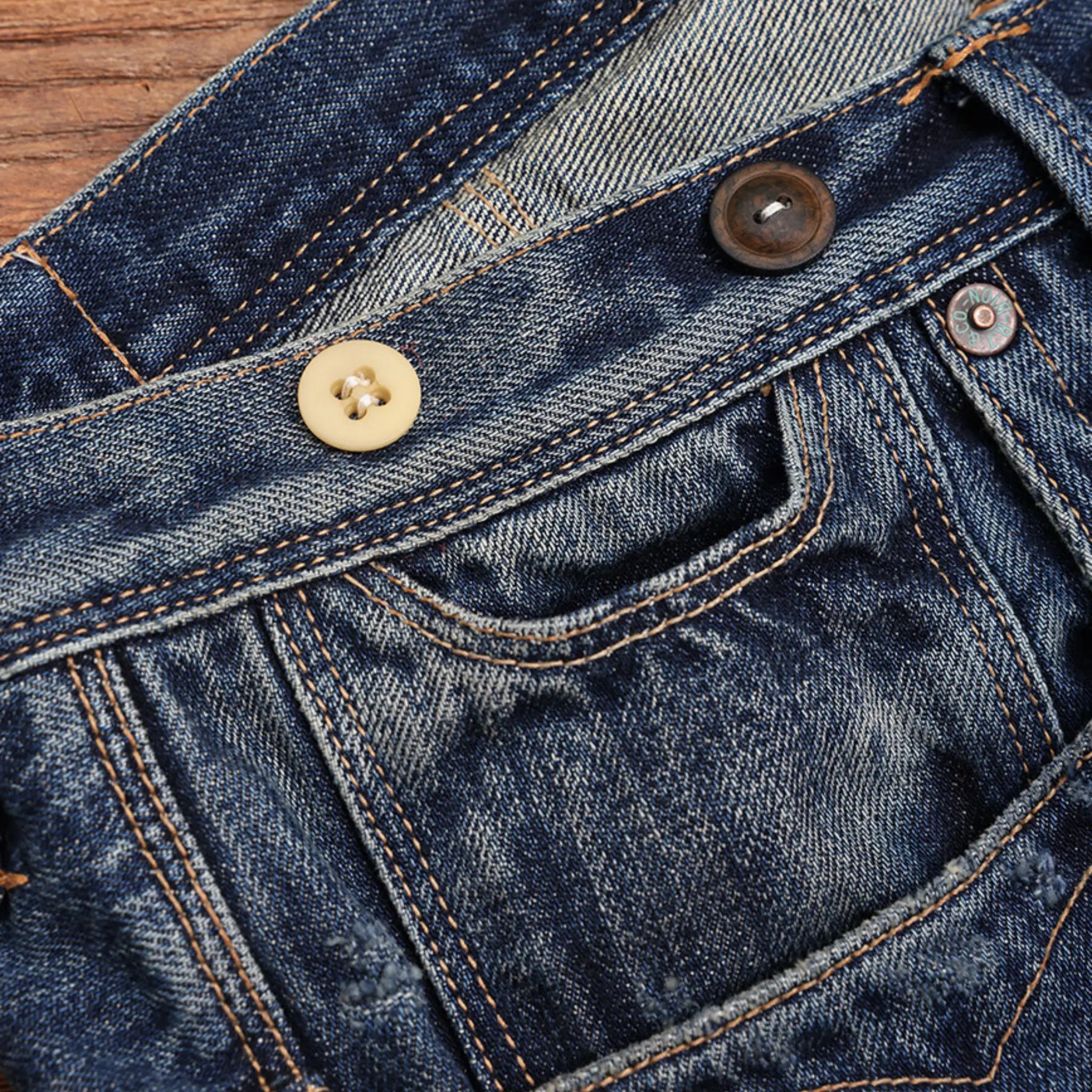 15oz Vintage Distressed Selvedge Denim Jeans – Relaxed Straight Fit