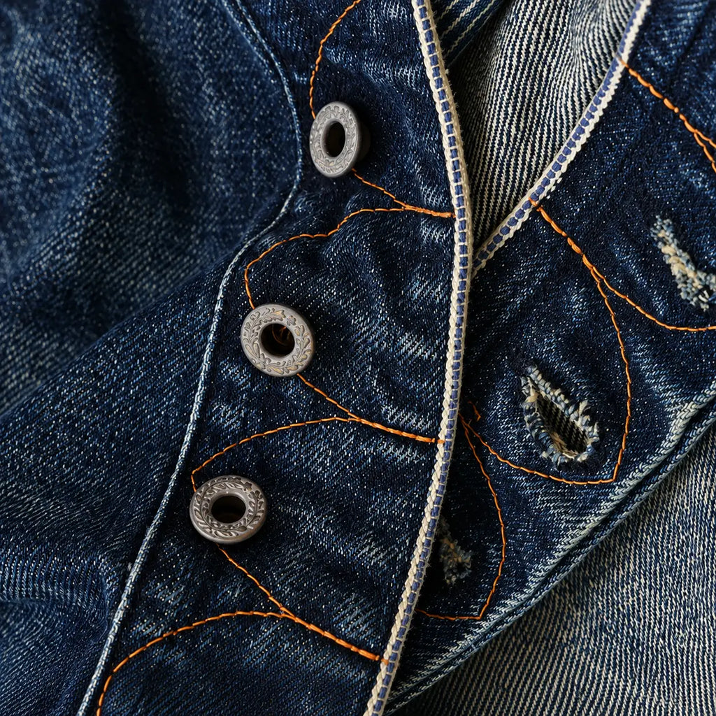 15oz Vintage Distressed Selvedge Denim Jeans – Relaxed Straight Fit