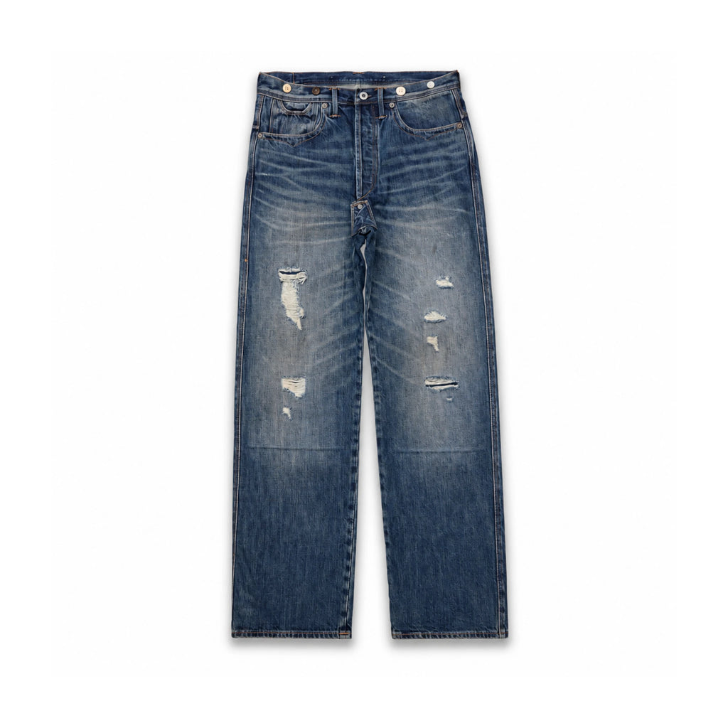 15oz Vintage Distressed Selvedge Denim Jeans – Relaxed Straight Fit