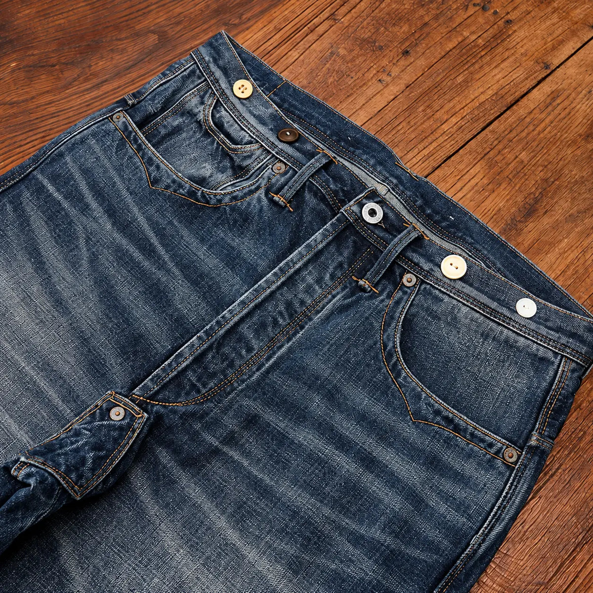 15oz Vintage Distressed Selvedge Denim Jeans – Relaxed Straight Fit