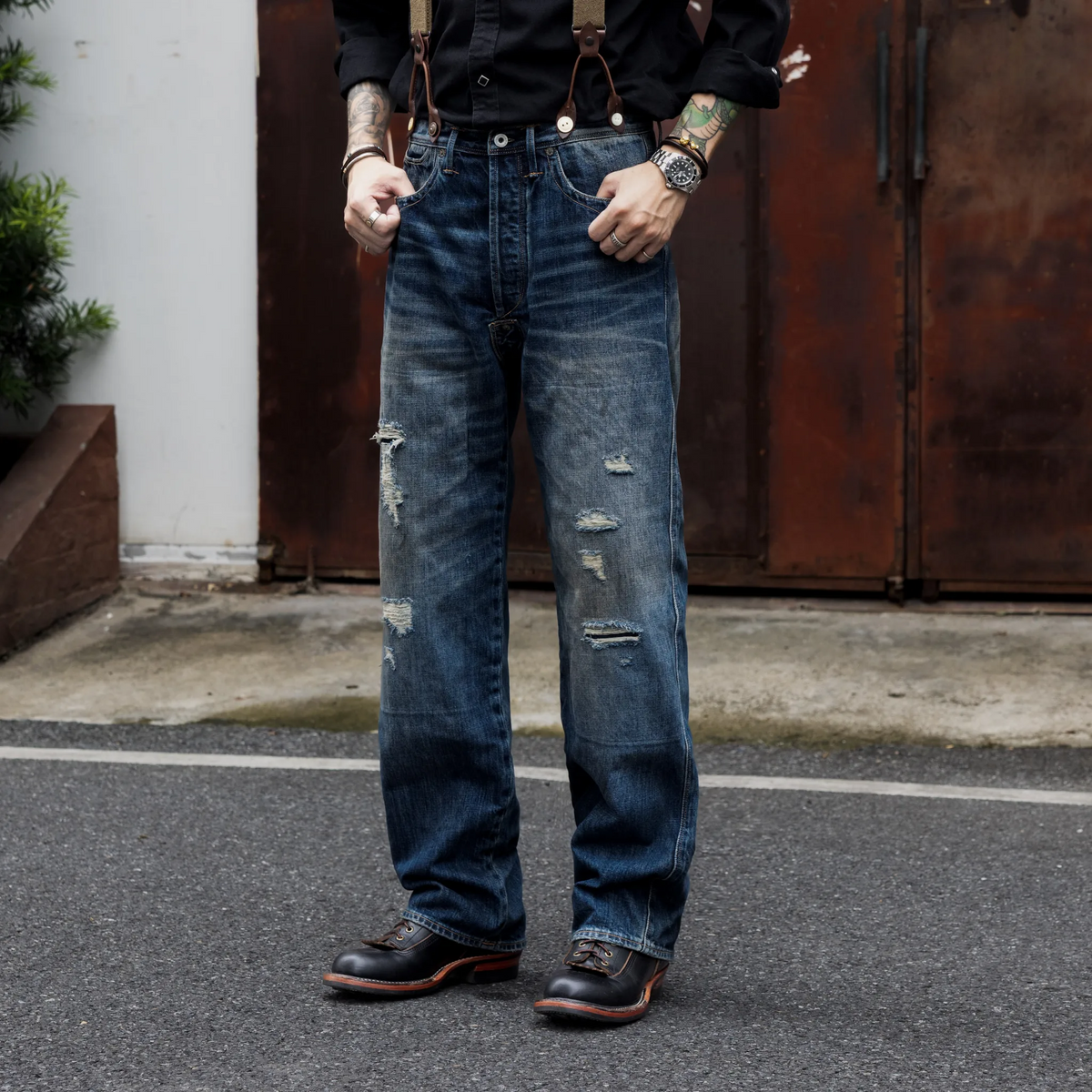 15oz Vintage Distressed Selvedge Denim Jeans – Relaxed Straight Fit