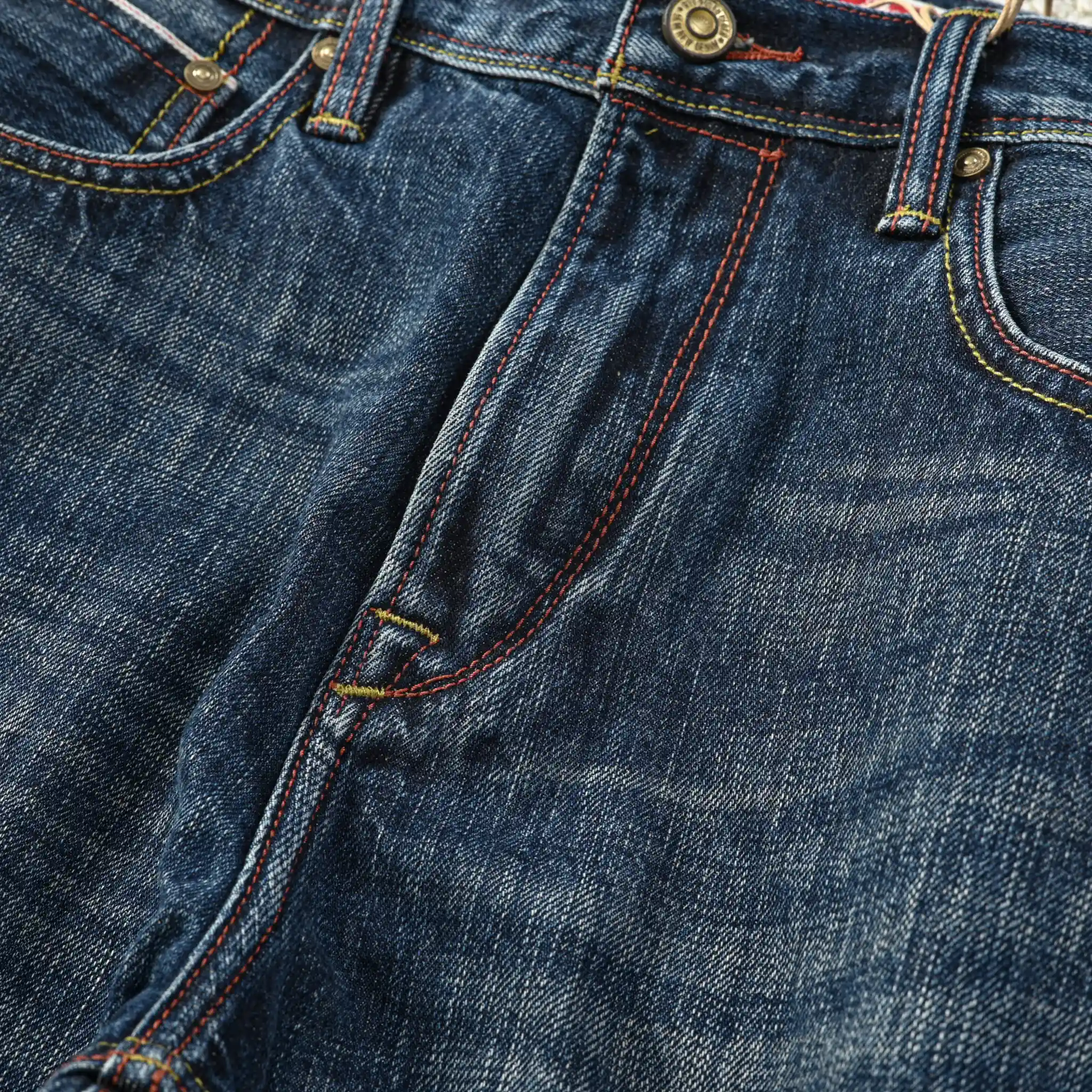 15oz Classic Blue Straight Selvedge Jeans With Whiskers And Honeycomb