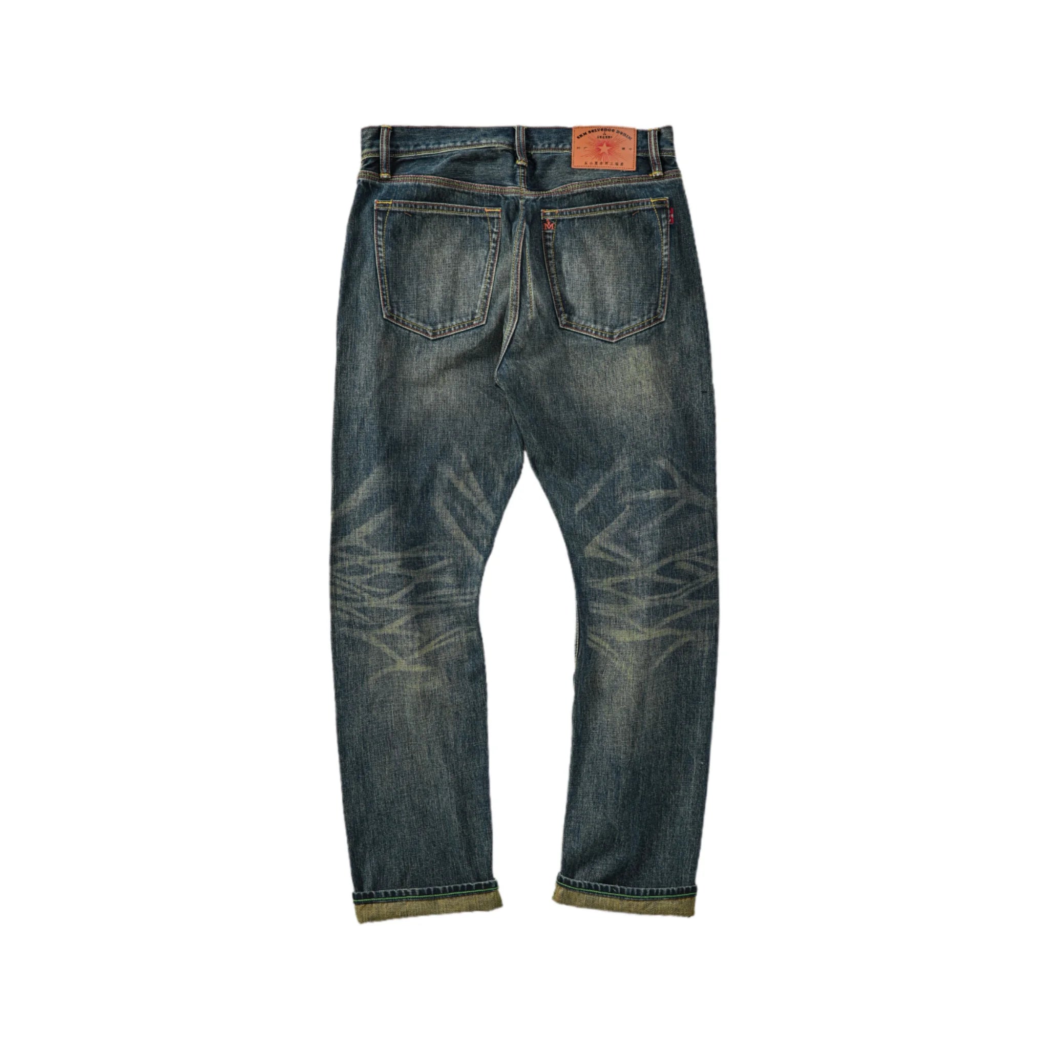 Jean droit selvedge indigo vert 15 oz