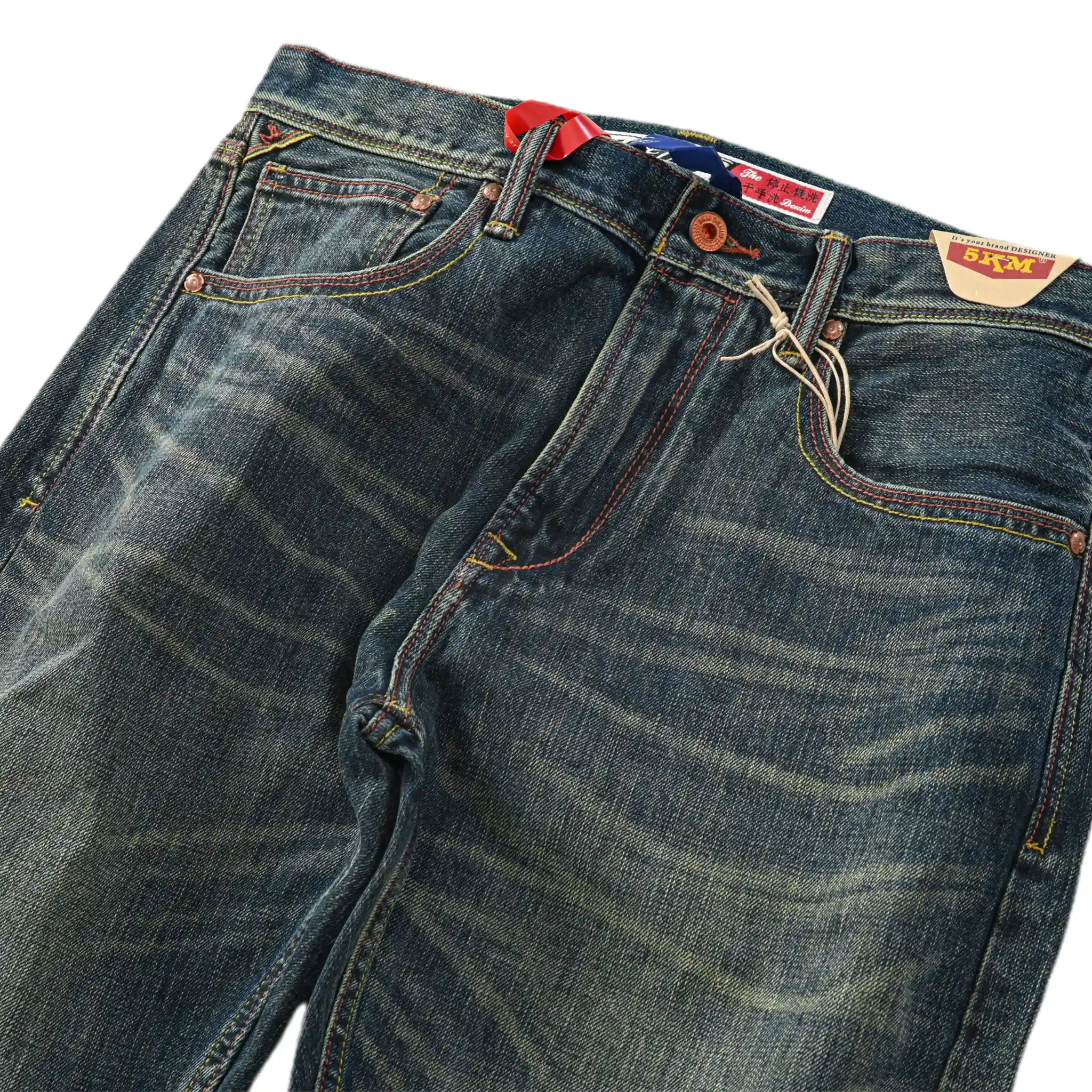 Jean droit selvedge indigo vert 15 oz