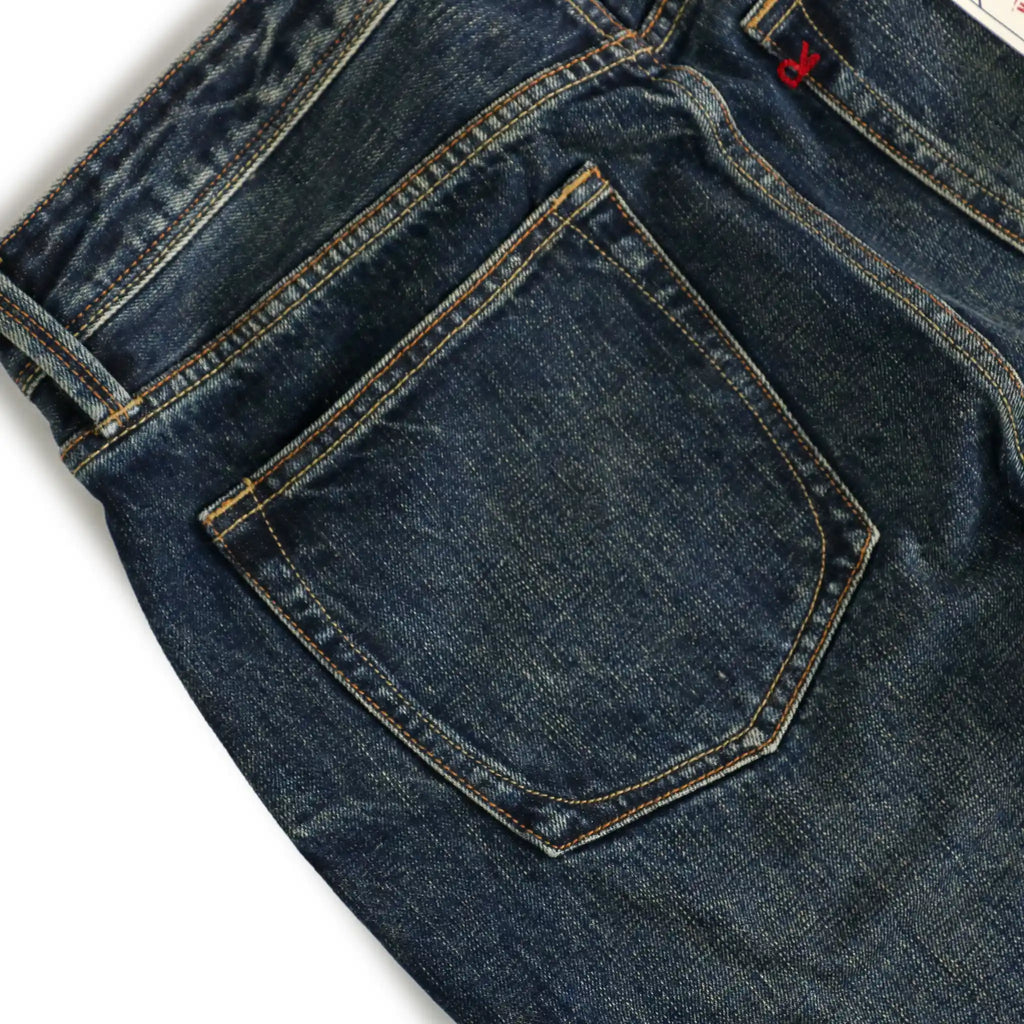 15oz Dark Blue Washed Selvedge Relaxed Straight Jeans For Athletic Body