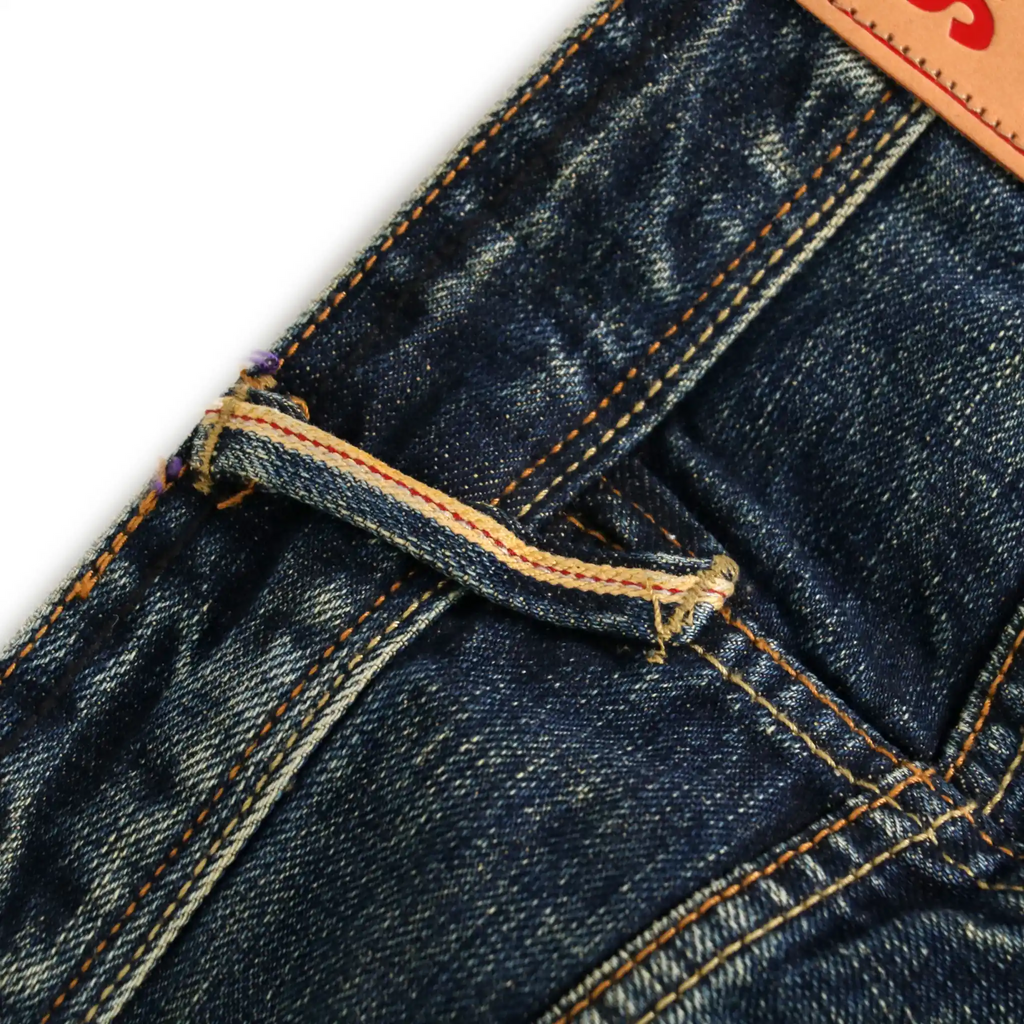 15oz Dark Blue Washed Selvedge Relaxed Straight Jeans For Athletic Body