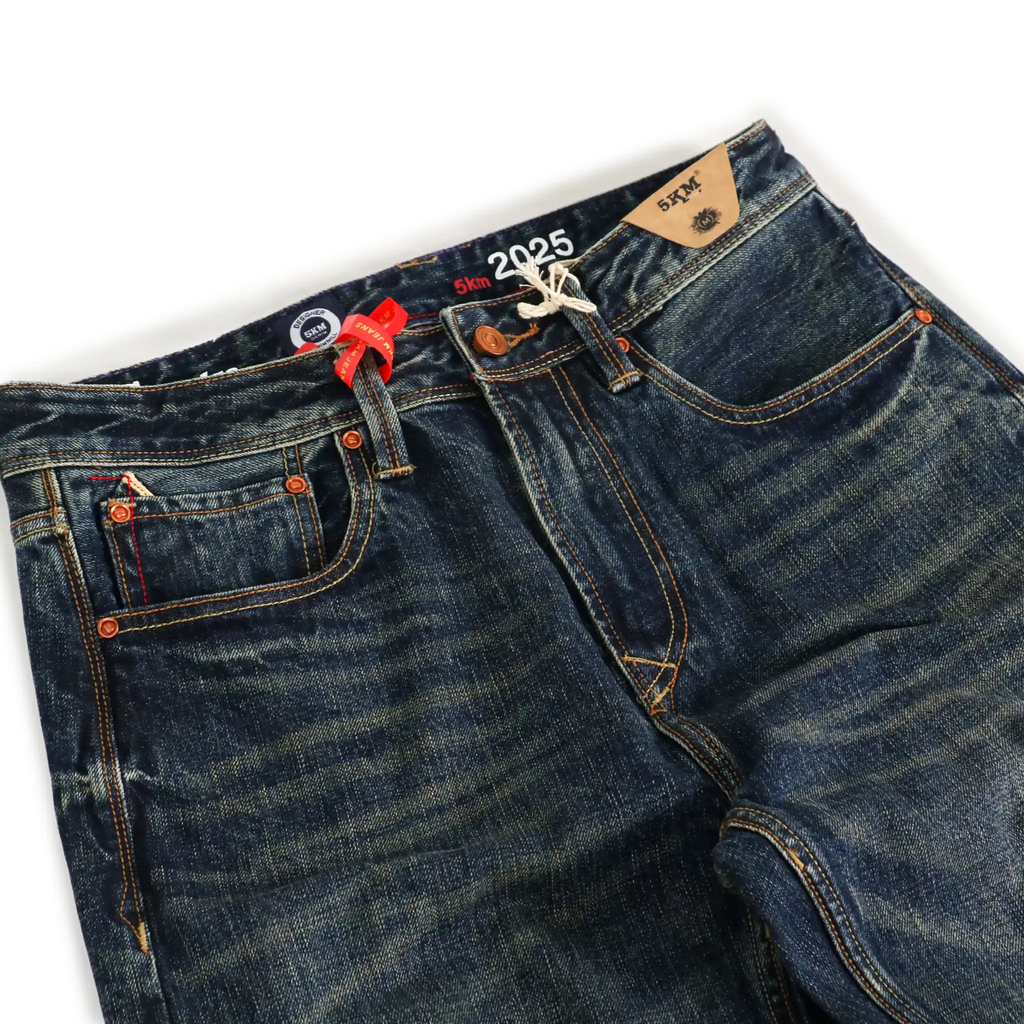 15oz Dark Blue Washed Selvedge Relaxed Straight Jeans For Athletic Body