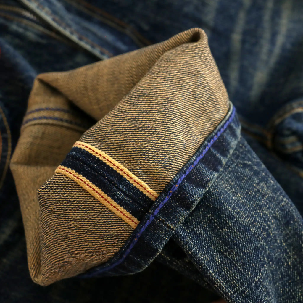 15oz Dark Blue Washed Selvedge Relaxed Straight Jeans For Athletic Body