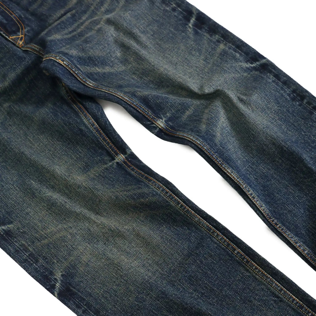 15oz Dark Blue Washed Selvedge Relaxed Straight Jeans For Athletic Body