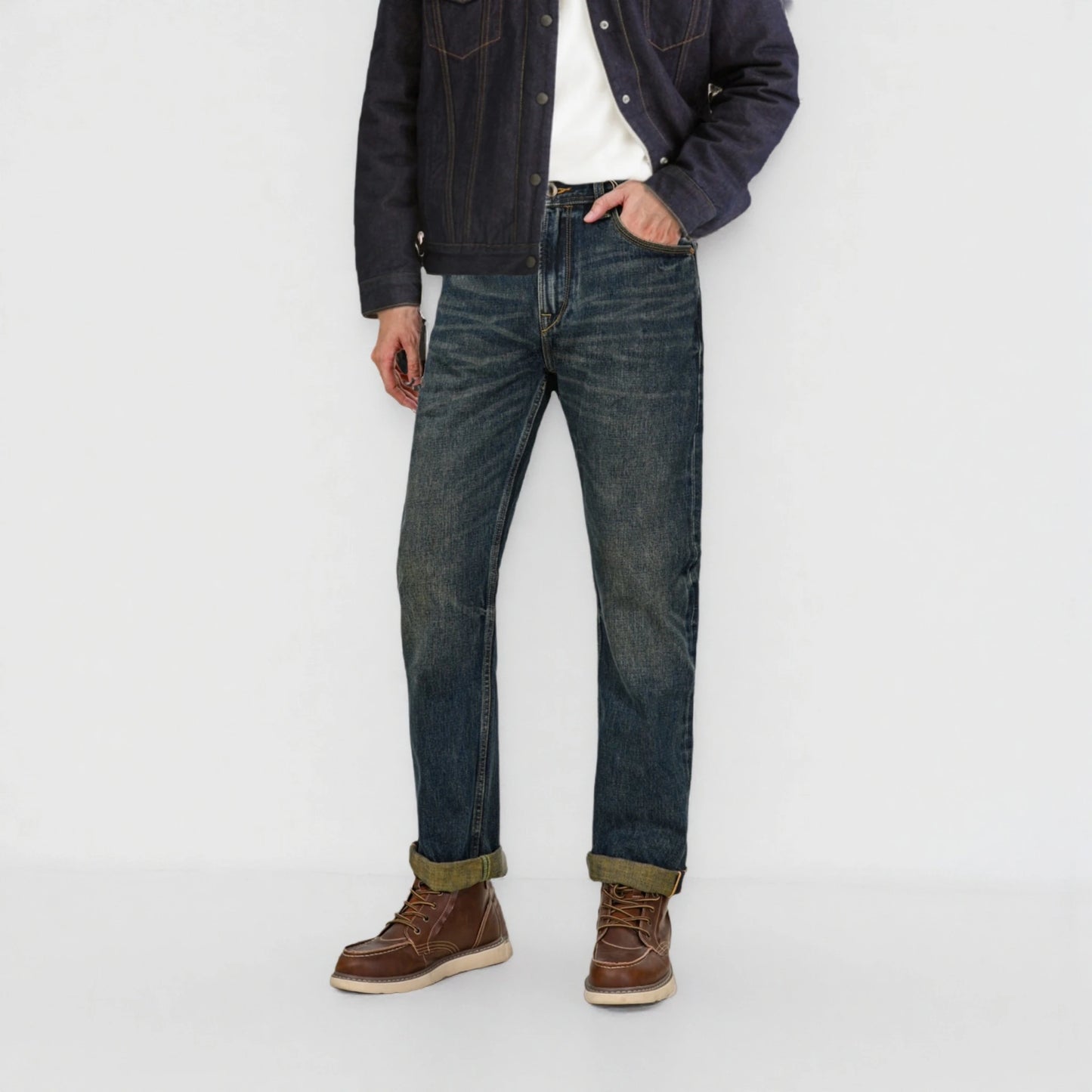 16oz Deep Indigo Selvedge Jeans with Natural Cotton Straight Fit