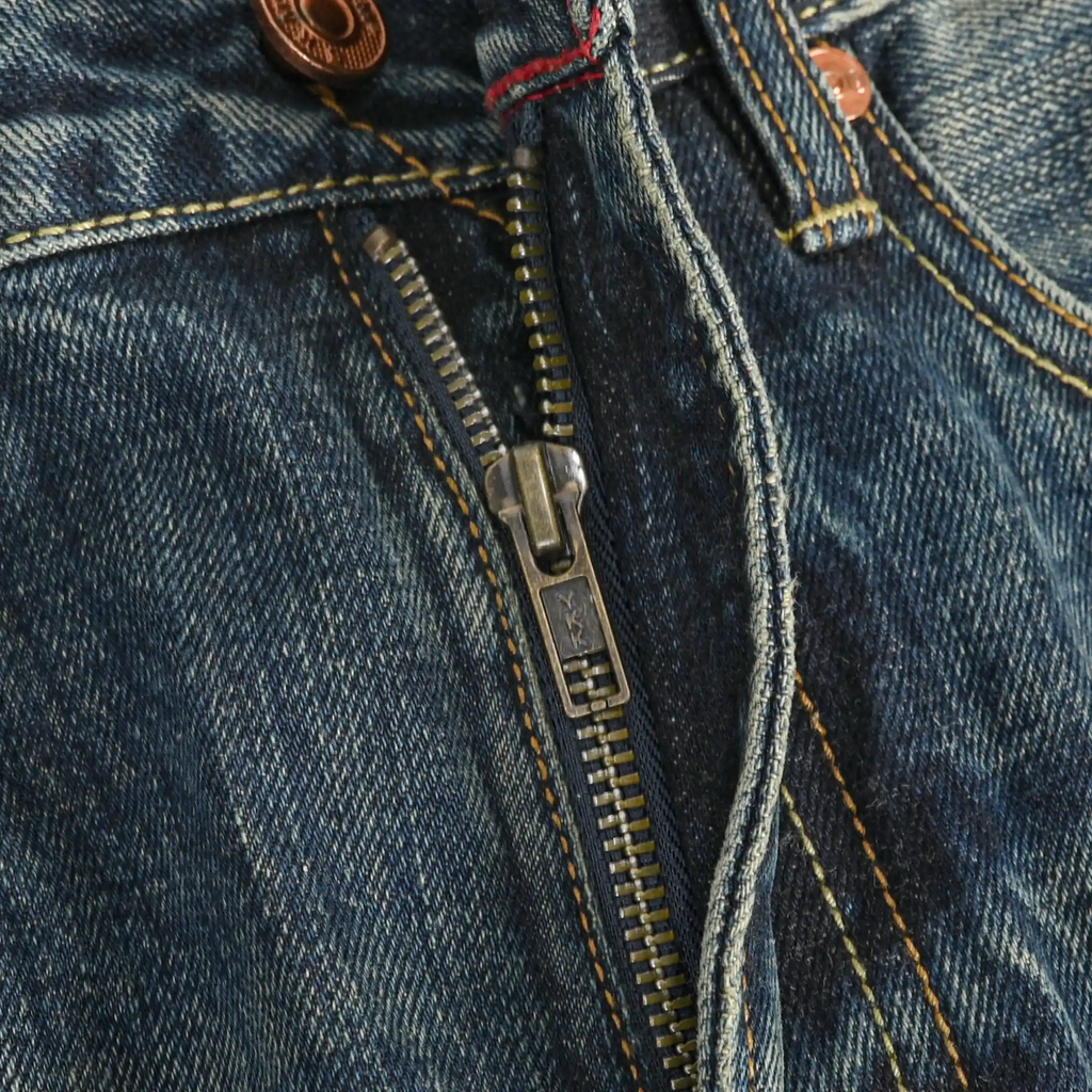 Jean selvedge bleu vintage 16 oz, délavé épais, coupe droite décontractée