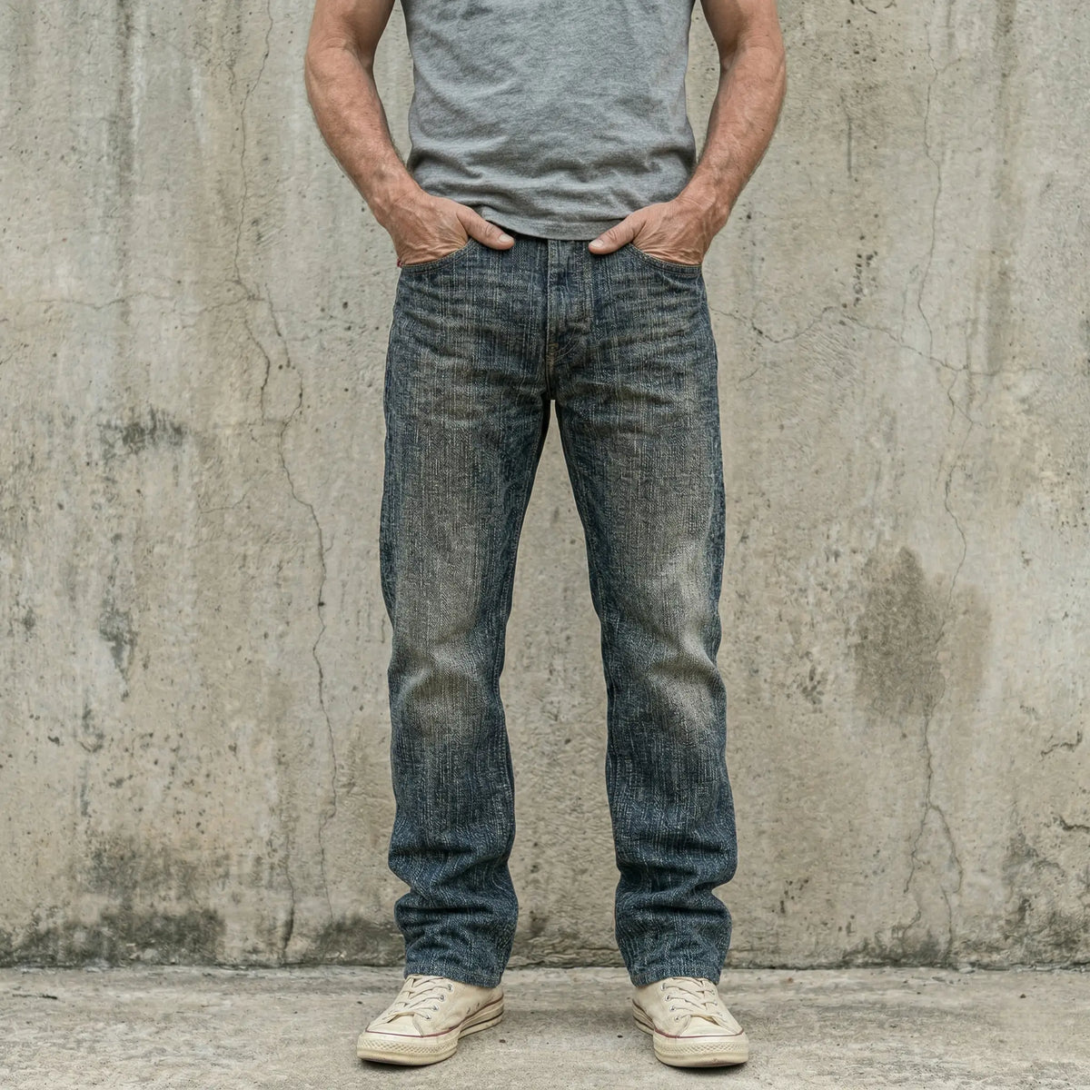 16oz Space Dyeing Gray-Blue Selvedge Straight Jeans