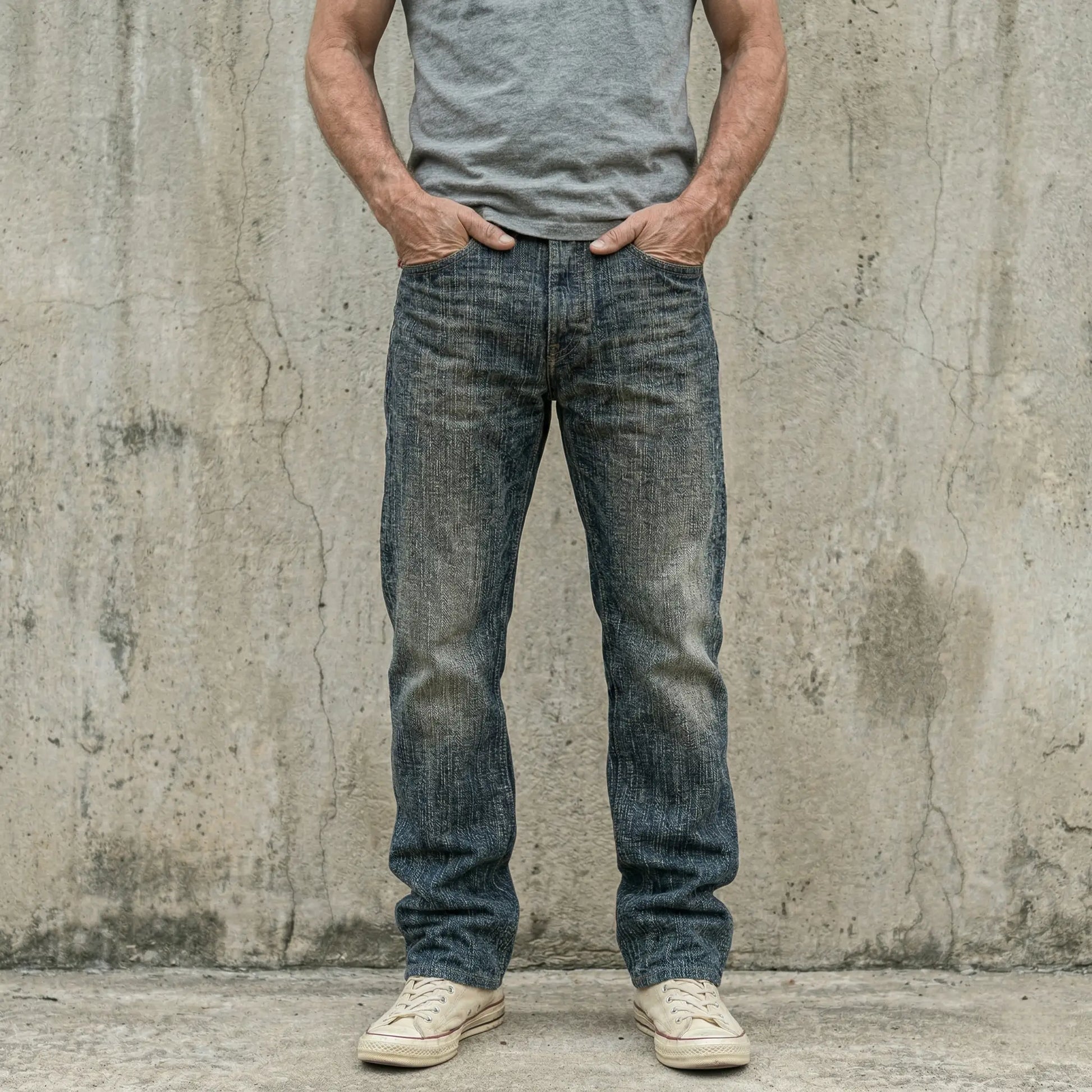 Klassische, blaue 20oz Selvedge-Jeans im Straight Fit