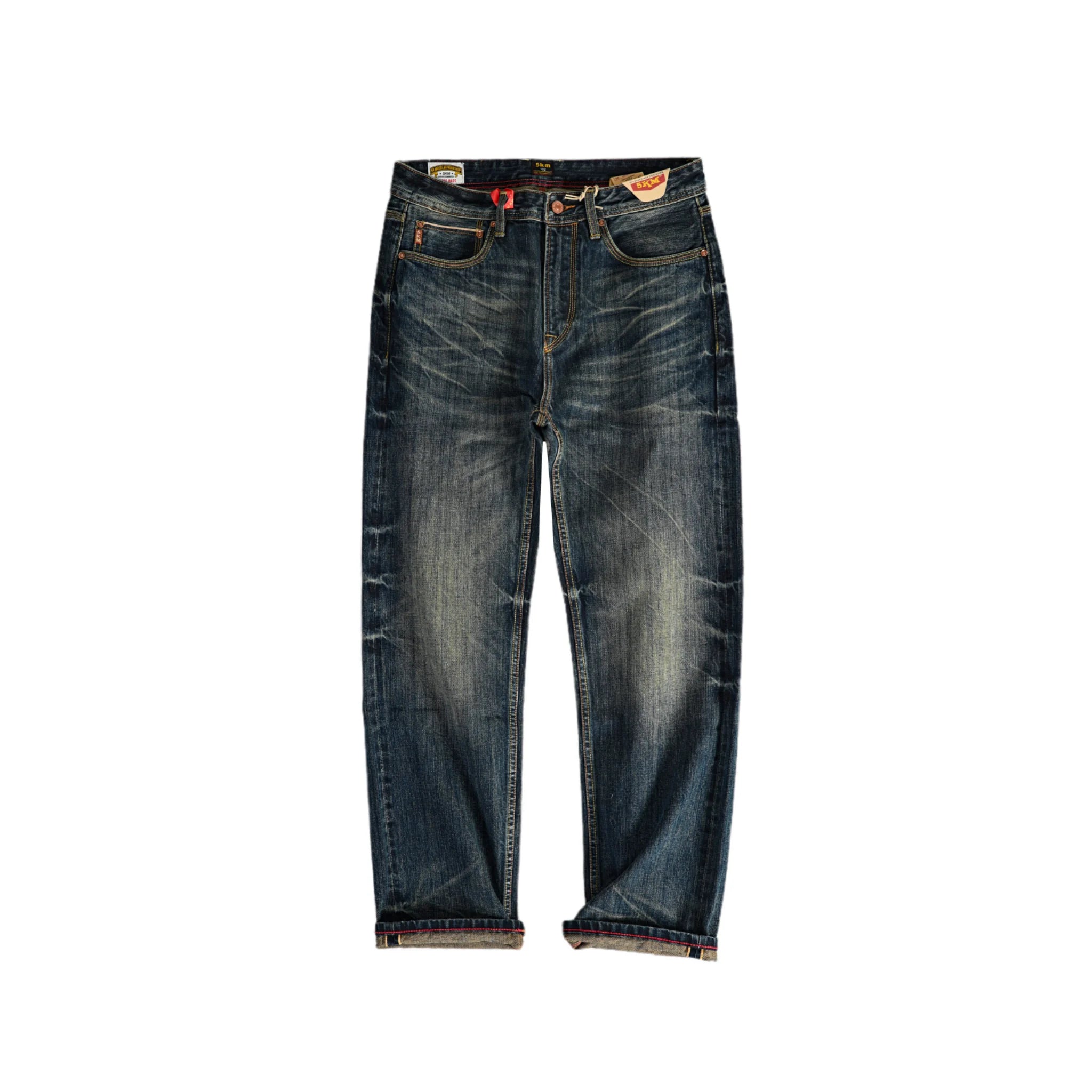16oz Vintage Blue Heavy Washed Relaxed Straight Selvedge Jeans