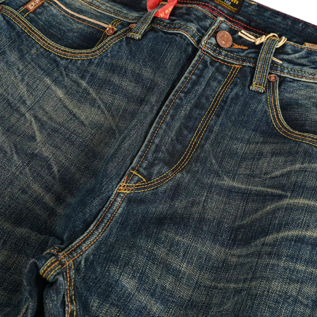 16oz Vintage Blue Heavy Washed Relaxed Straight Selvedge Jeans