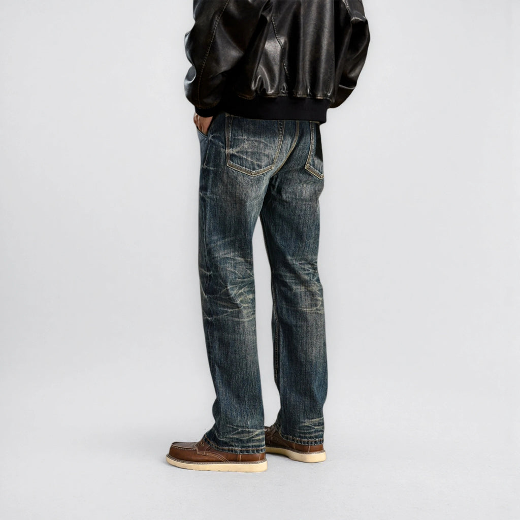 16oz Vintage Blue Heavy Washed Relaxed Straight Selvedge Jeans