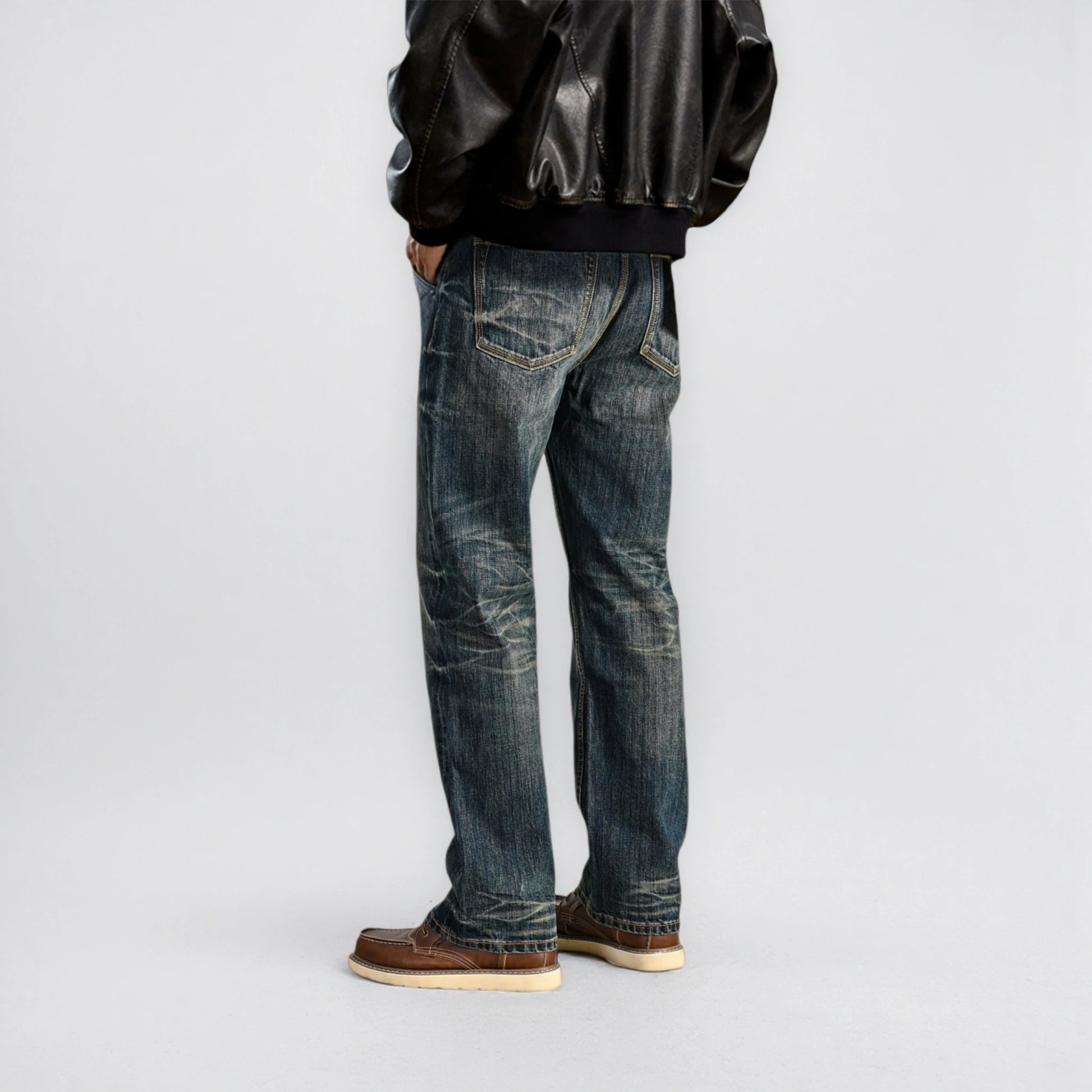 16oz Vintage Blue Heavy Washed Relaxed Straight Selvedge Jeans