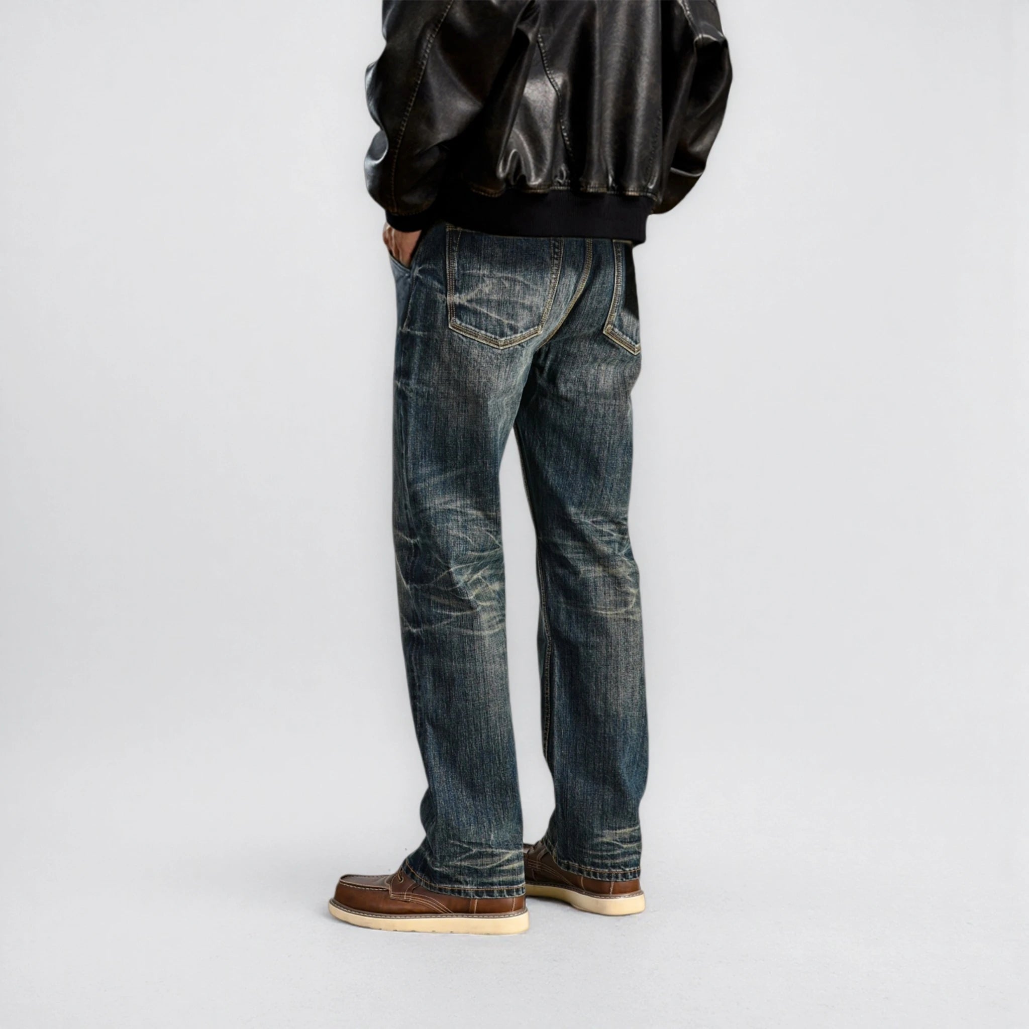 16oz Vintage Blue Heavy Washed Relaxed Straight Selvedge Jeans