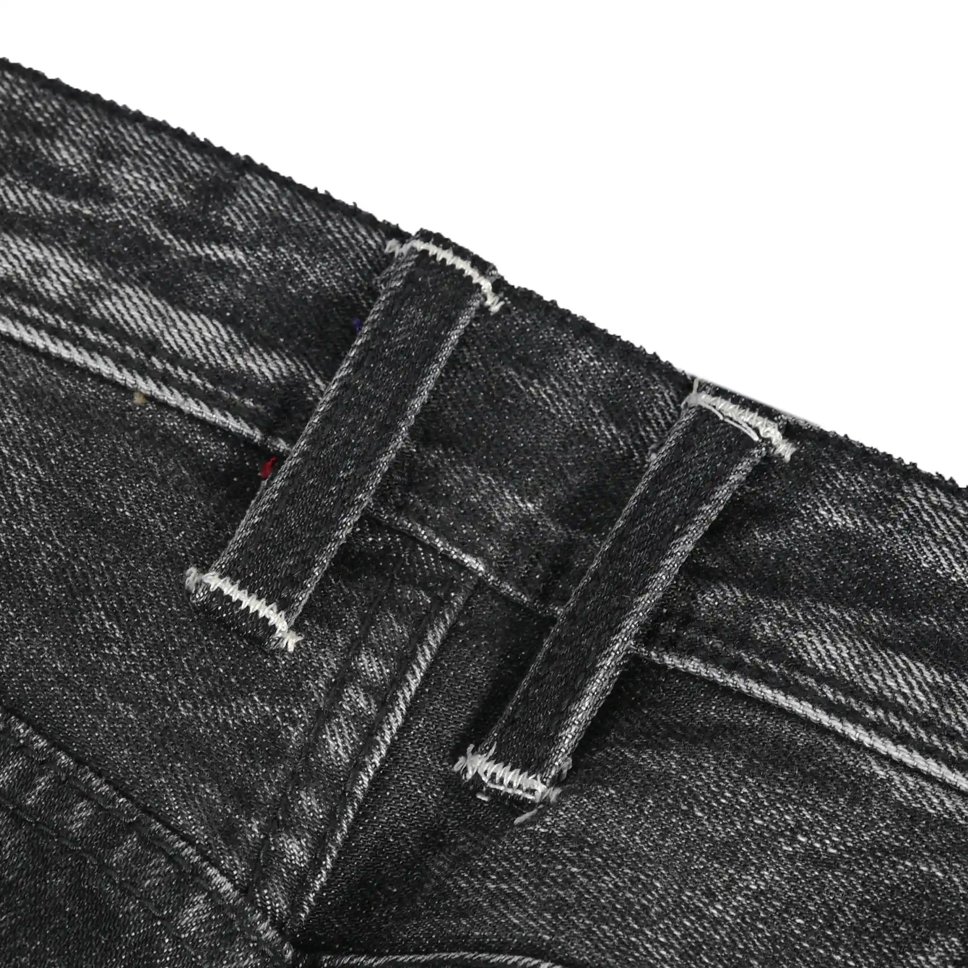17oz Black Washed Selvedge Straight Jeans With Art Weave