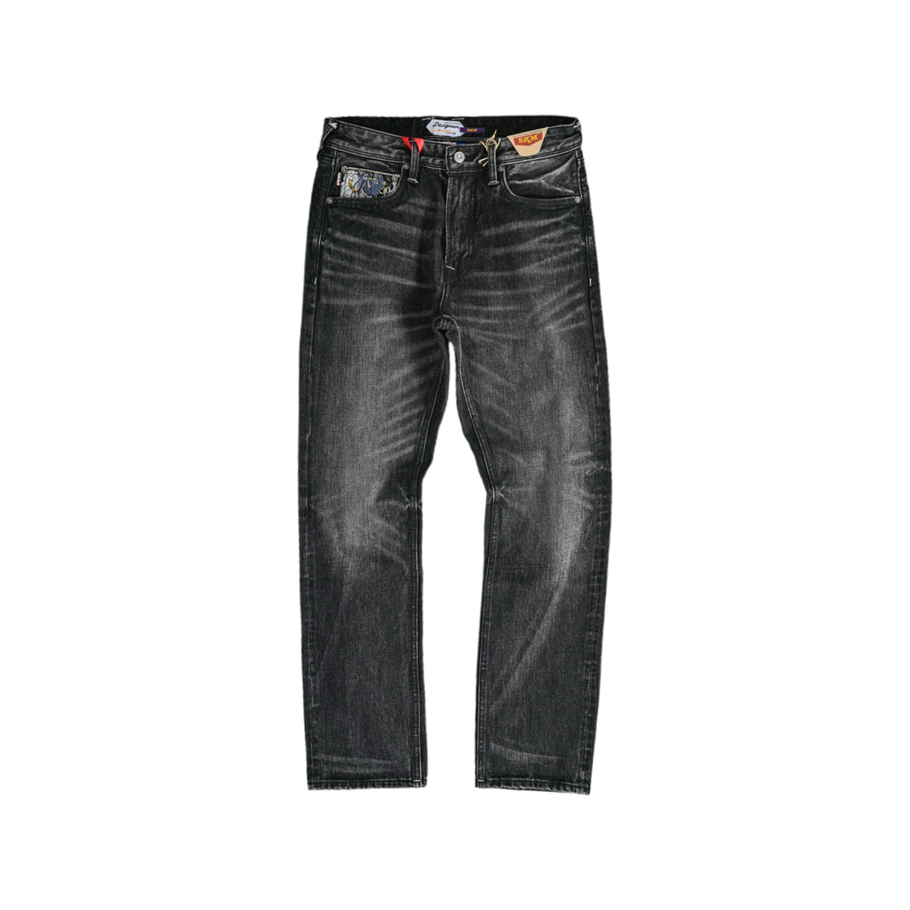 Jean droit selvedge en coton égyptien teint naturellement indigo doux 17 oz