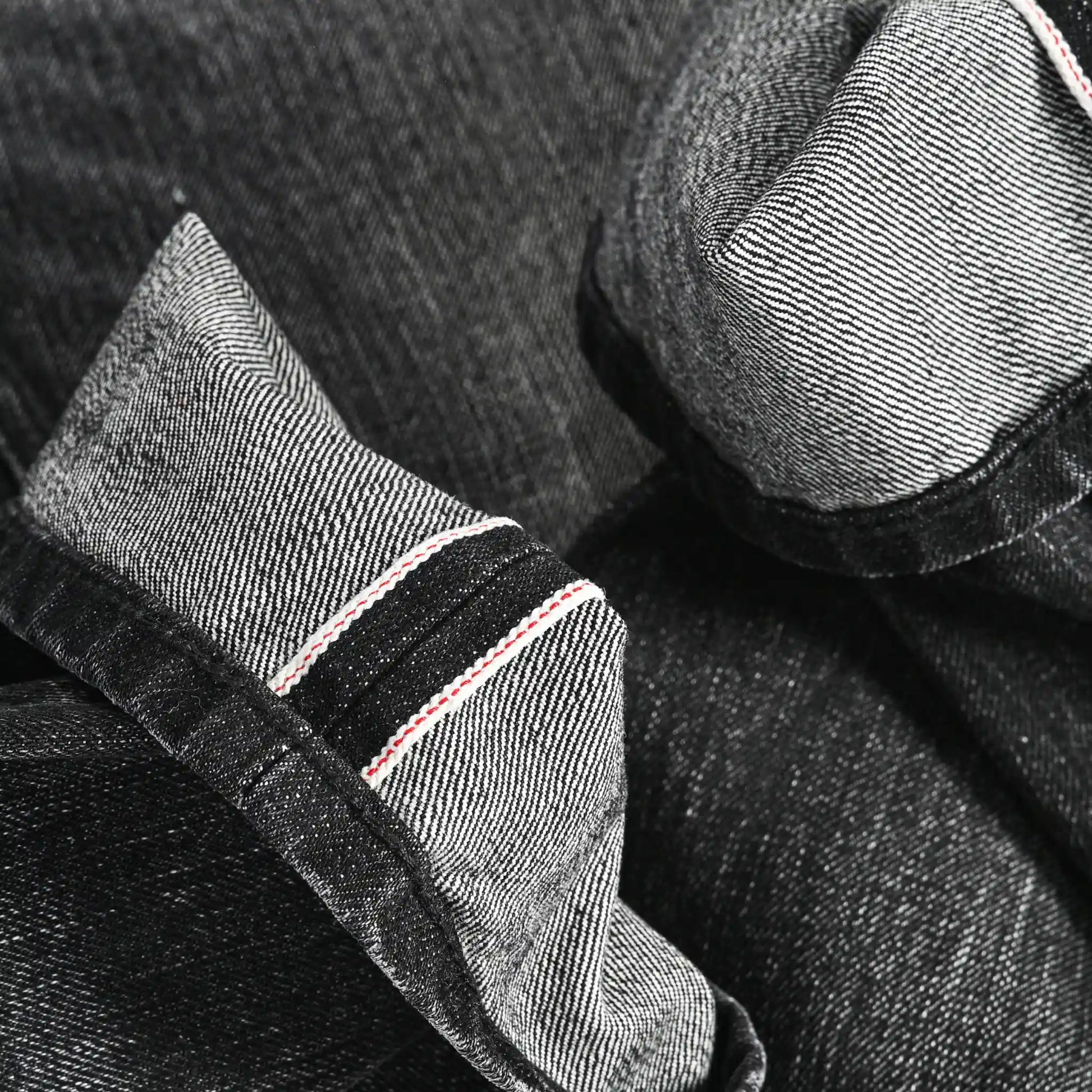 17oz Black Washed Selvedge Straight Jeans With Art Weave
