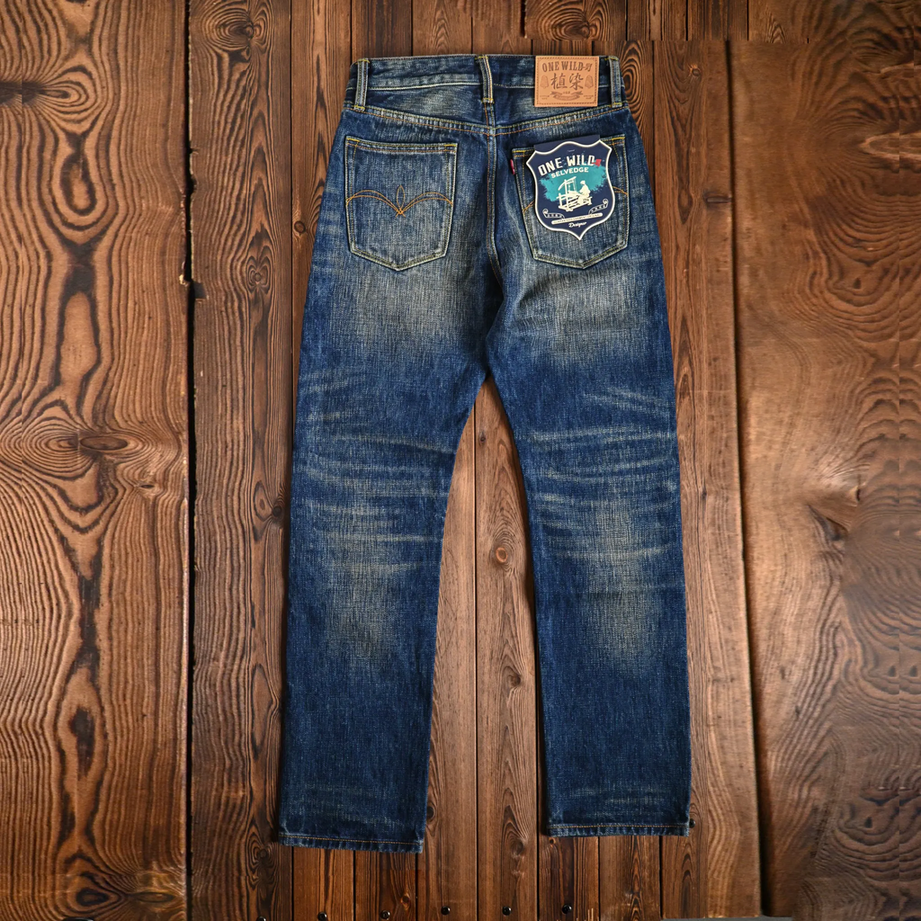 Vintage Blaue Slim Straight Fit Selvedge Jeans mit verblasster Waschung