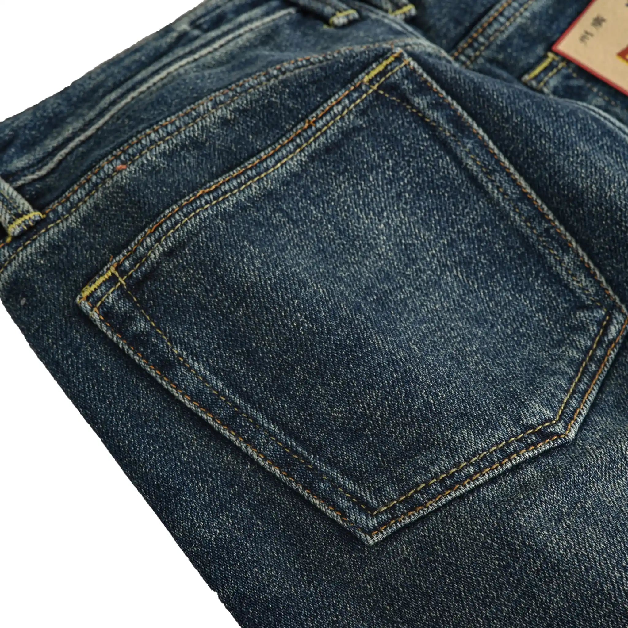 17 oz weiche, indigoblau gefärbte Straight-Jeans aus ägyptischer Baumwolle mit natürlicher Pflanzenfärbung und Webkante