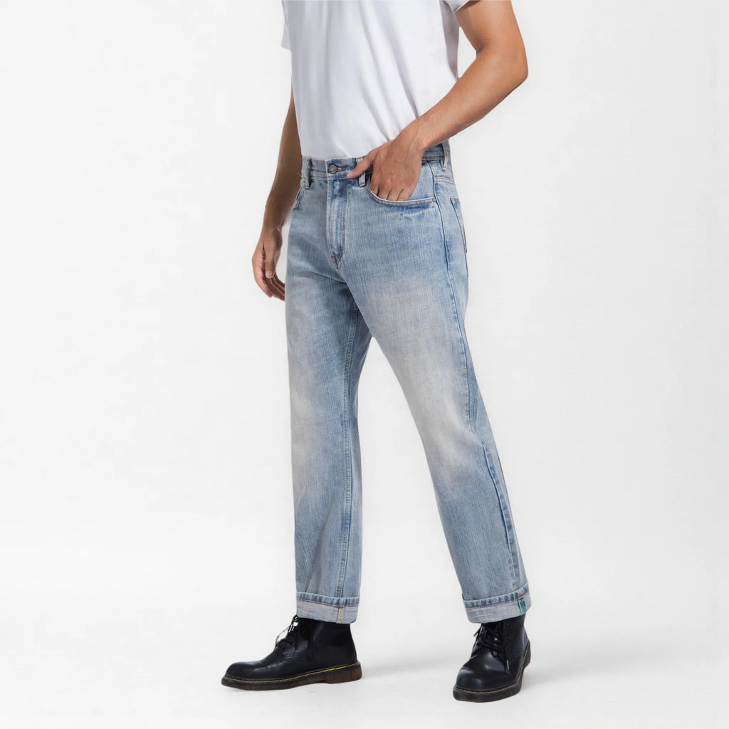 18oz Heavyweight Light Blue Wash Selvedge Straight Jeans