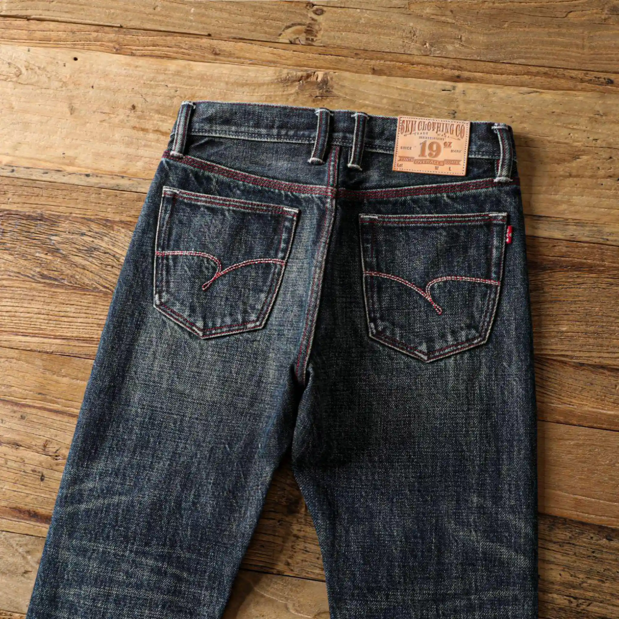 19oz Dunkelblaue Selvedge Straight Jeans mit Vintage-Waschung
