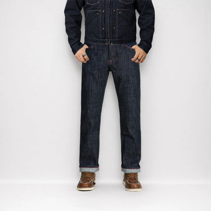 18oz Dunkelblaue Selvedge Straight Jeans mit Vintage-Waschung