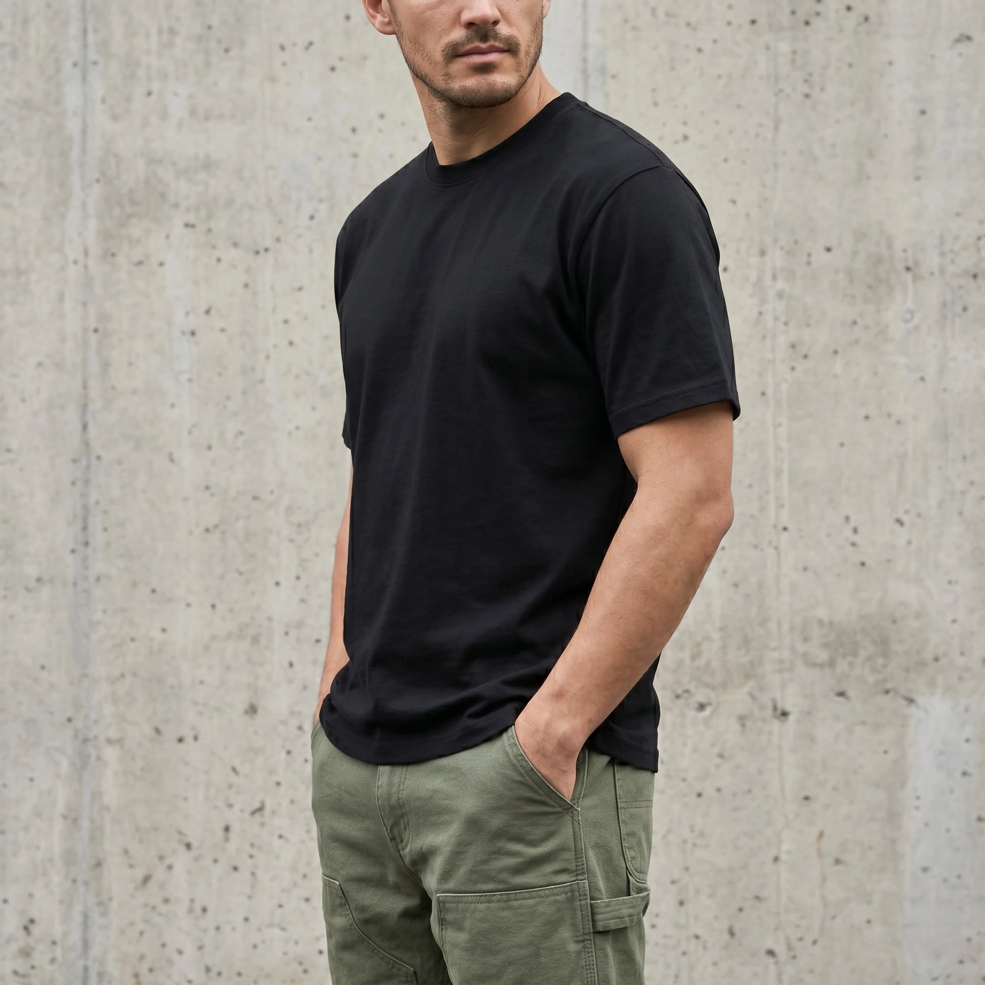 6.8oz Loopwheel Tubular Cotton Short Sleeve T-Shirt - Black