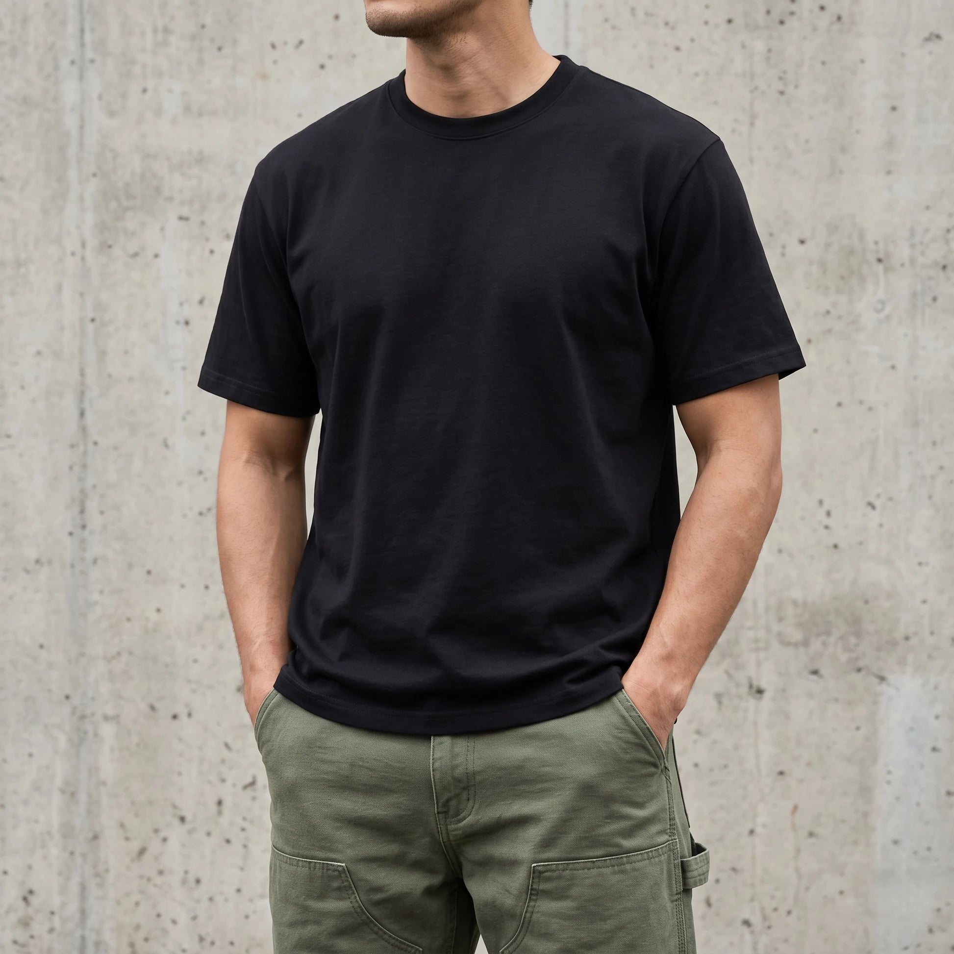 6.8oz Loopwheel Tubular Cotton Short Sleeve T-Shirt - Black