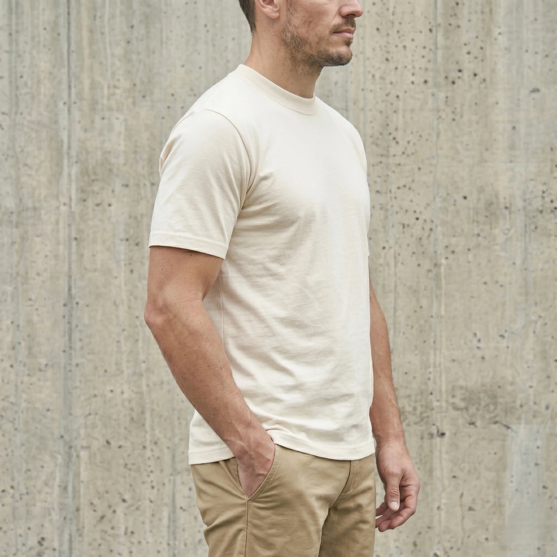 6.8oz Loopwheel Tubular Cotton Short Sleeve T-Shirt - Cream
