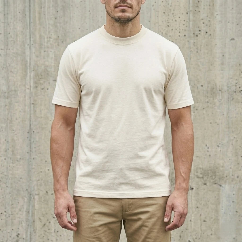 6.8oz Loopwheel Tubular Cotton Short Sleeve T-Shirt - Cream