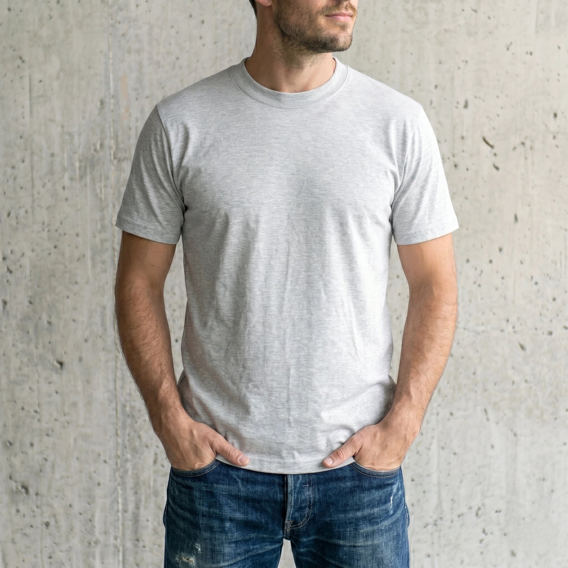6.8oz Loopwheel Tubular Cotton Short Sleeve T-Shirt - Light Gray