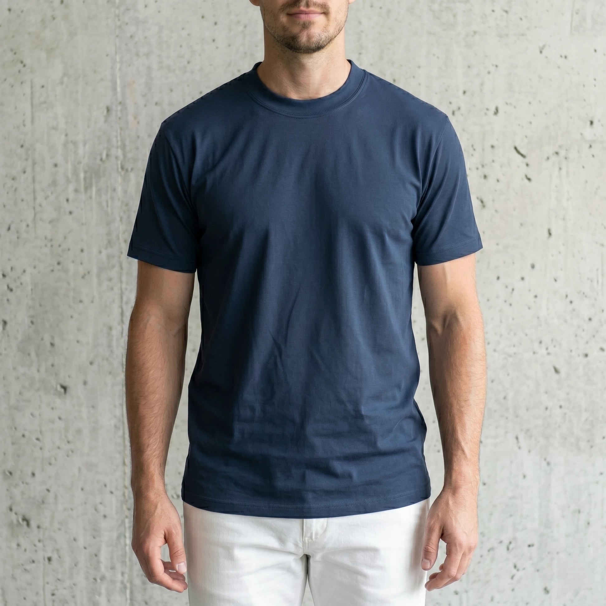 6.8oz Loopwheel Tubular Cotton Short Sleeve T-Shirt - Navy