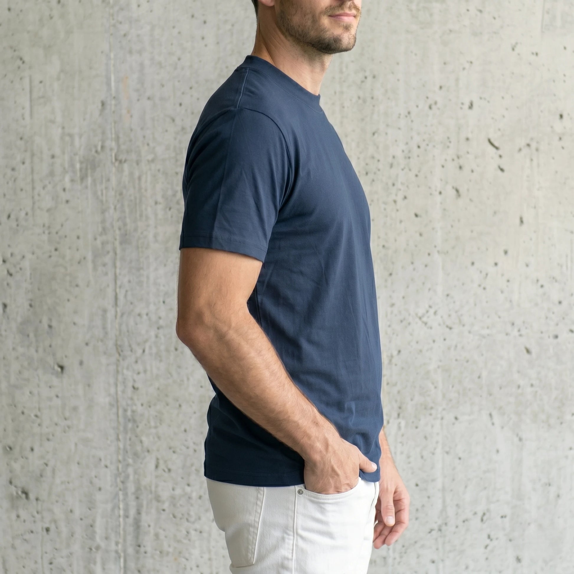 6.8oz Loopwheel Tubular Cotton Short Sleeve T-Shirt - Navy
