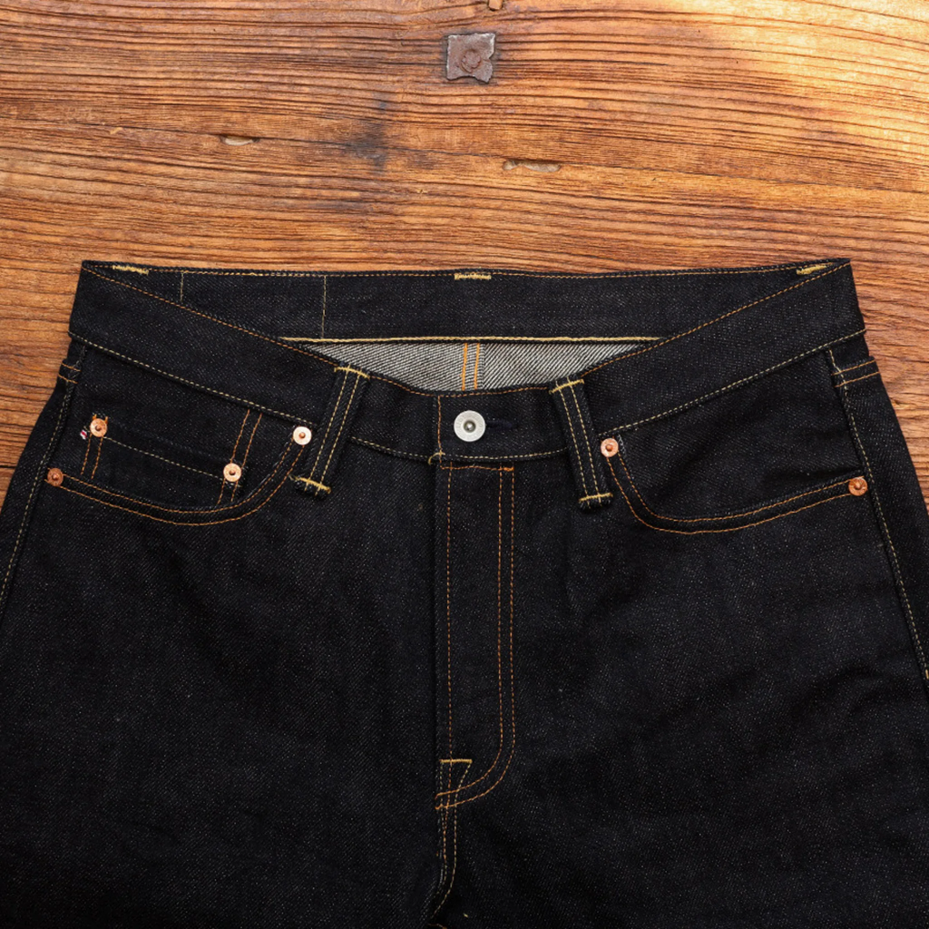 Vintage Blaue Slim Straight Fit Selvedge Jeans mit verblasster Waschung