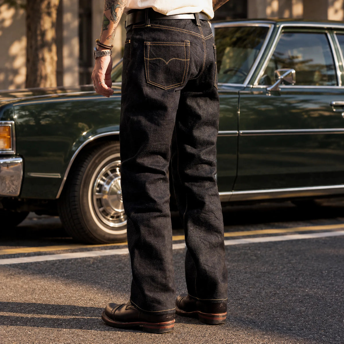 Vintage Blaue Slim Straight Fit Selvedge Jeans mit verblasster Waschung