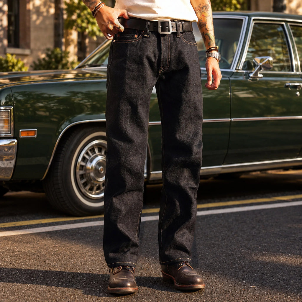 Vintage Blaue Slim Straight Fit Selvedge Jeans mit verblasster Waschung